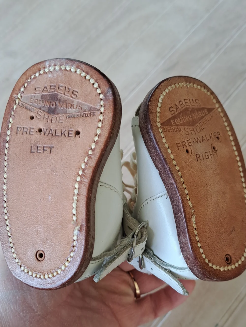 Vintage 1950s Sabel’s White Leather Orthopedic Pre-Walker Baby Lace Up Shoes